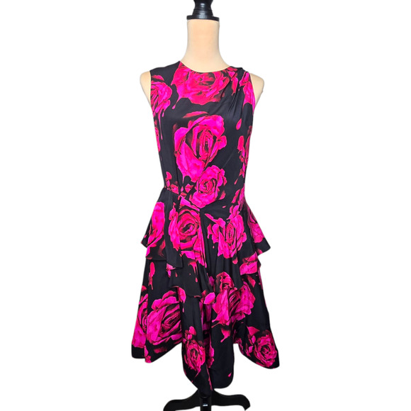 Bensoni Rufflle Rose Print Silk Dress Fall 2011 Collection Size 10 - Picture 1 of 12